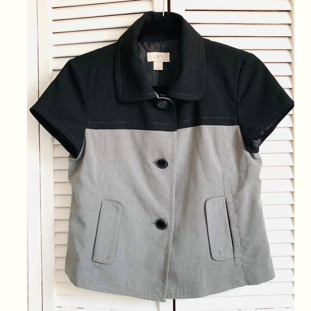 Black Gray Summer Short Sleeve Button Down Shirt blouse Jacket Blazer Workwear